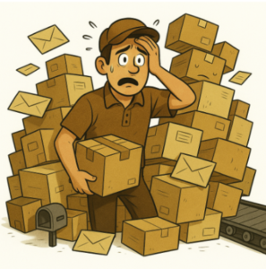 overwhelmed delivery worker illustration representing lymphatic system overload after surgery